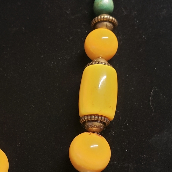 Bohemian Necklace Large Yellow Cabochon Pendant Glows - Picture 6 of 8